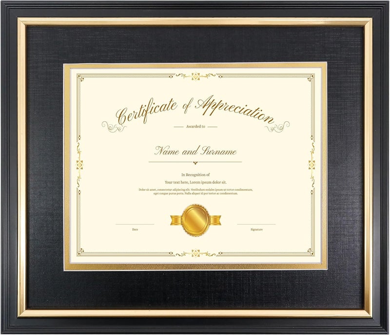 Hodeframe 10x12 Certificate Frame for 7x9 Diploma/Document/Picture with Black and Gold Mat, Solid Wood Degree Frame, High Definition Real Glass，Wall Display and Tabletop - Image 1